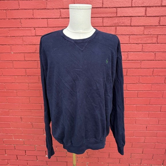 Polo by Ralph Lauren Mens XXL Navy Blue Cotton Long Sleeve Pullover Sweater - Picture 1 of 5